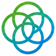 Four interlocking gradient rings form a symmetrical pattern, transitioning from green at the top to blue at the bottom, on a white background.